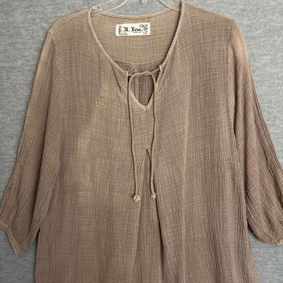 M. Rena Boho Lagenlook Gauze Tunic Womens Medium Beachy Artsy Breezy Made in USA - Picture 2 of 13